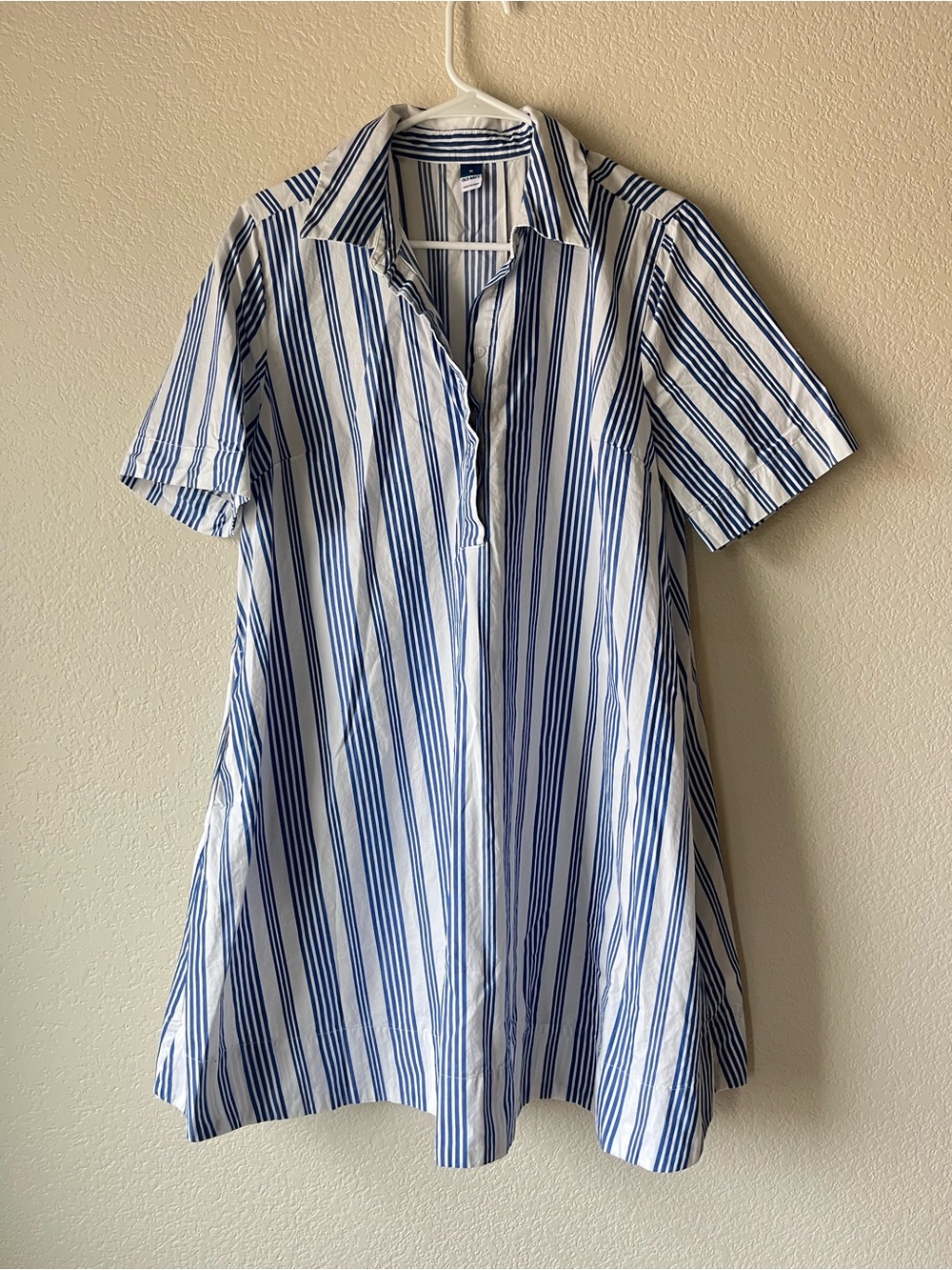 Preppy Clean Girl Cotton Striped Blue & White Shirt Dress with Pockets